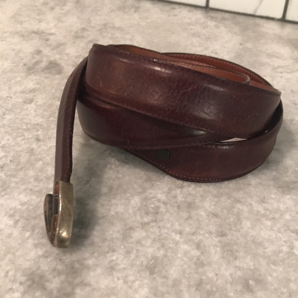 Vintage Leather Brown Belt Mens Size 46 Art Deco No Buckle - Picture 3 of 7